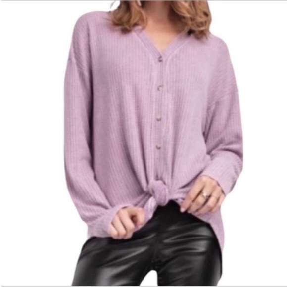 easel Tops - EASEL thermal button down tunic top S purple